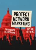 Protesters holding signs in front of the U.S. Capitol that read “Protect Network Marketing” and “Say No to HB162”