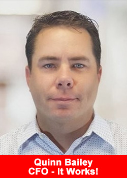 Quinn Bailey, newly appointed CFO of It Works, wearing a light dress shirt and facing forward in a professional headshot.